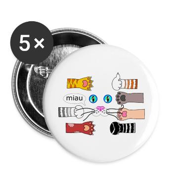 Cat Design Cat Pattes de chat Museau de chat - Lot de 5 grands badges (56 mm) - blanc - Devant