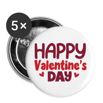 Happy Valentine's Day - Buttons groß 56 mm (5er Pack) - Weiß - Vorne
