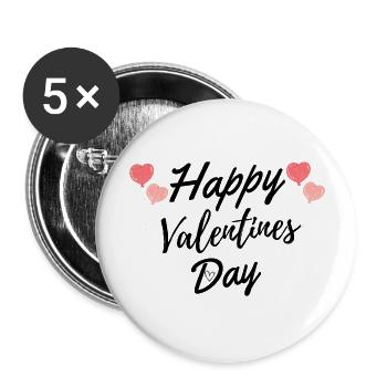 Happy Valentine's Day - Buttons large 2.2''/56 mm (5-pack) - white - Front