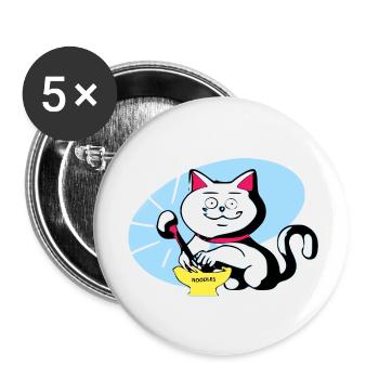 Katze und Ramen - Buttons groß 56 mm (5er Pack) - Weiß - Vorne