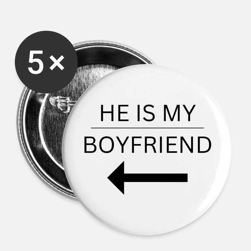 HE IS MY BOYFRIEND - Buttons large 2.2''/56 mm (5-pack) - white