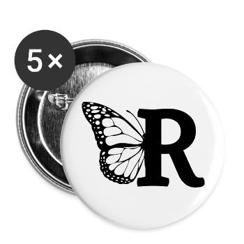 lettre r papillon - Lot de 5 grands badges (56 mm) - blanc - Devant