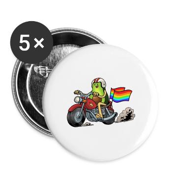 Regenbogenreise mit der Avocado auf dem Motorrad - Buttons groß 56 mm (5er Pack) - Weiß - Vorne