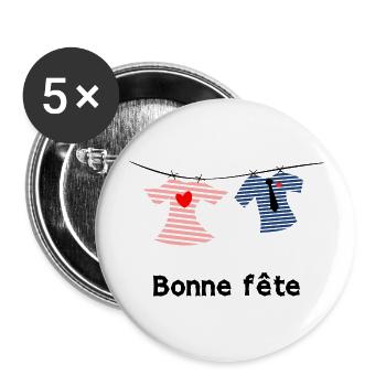 BONNE FÊTE. FÊTE DES MÈRES. FÊTE DES PÈRES. FÊTE - Lot de 5 grands badges (56 mm) - blanc - Devant