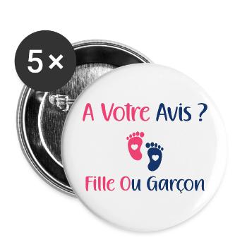 annonce sexe bébé fille ou garçon - Lot de 5 grands badges (56 mm) - blanc - Devant