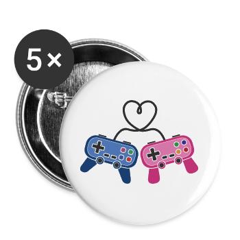 Gaming Gamer Paar Männer Frauen Valentinstag - Buttons groß 56 mm (5er Pack) - Weiß - Vorne