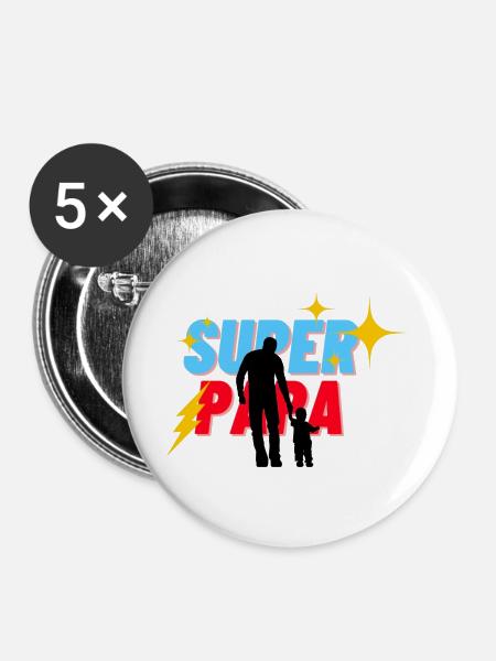 Super Papa - Buttons groß 56 mm (5er Pack) - Weiß