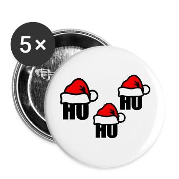 Weihnachtsmütze ho ho ho - Buttons groß 56 mm (5er Pack) - Weiß - Vorne