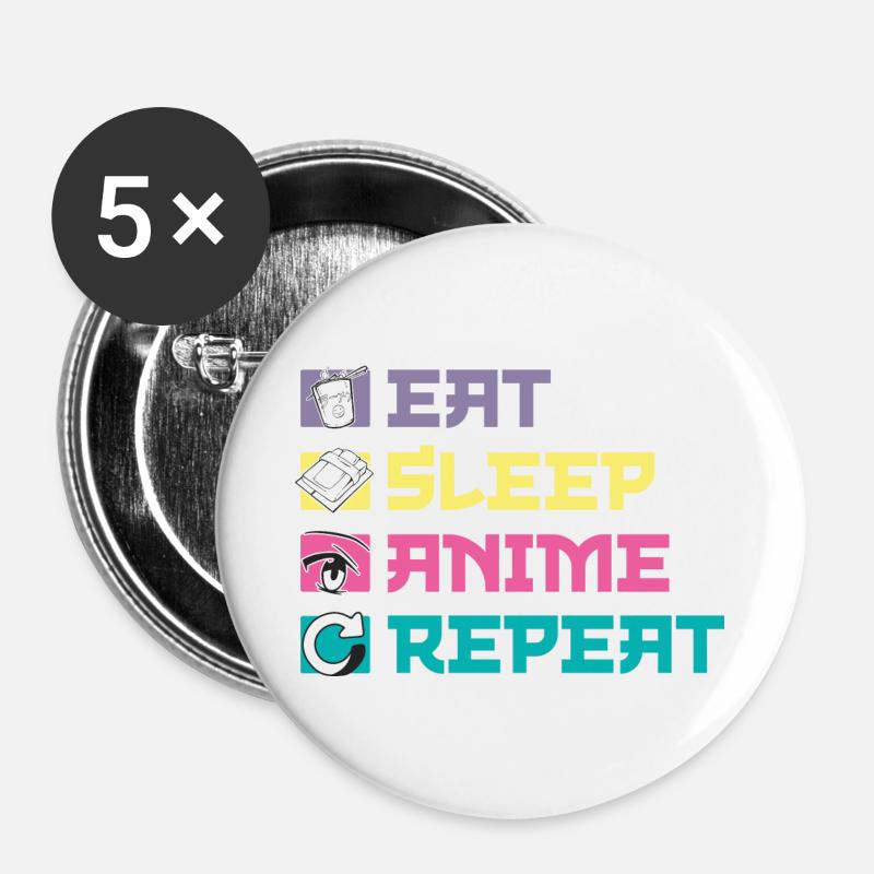 Eat, Sleep, Anime, Repeat - Buttons large 2.2''/56 mm (5-pack) - white