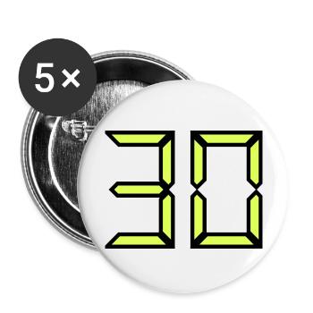30. 30 ANS. 30e ANNIVERSAIRE. ANNIVERSAIRE 30 ANS - Lot de 5 grands badges (56 mm) - blanc - Devant