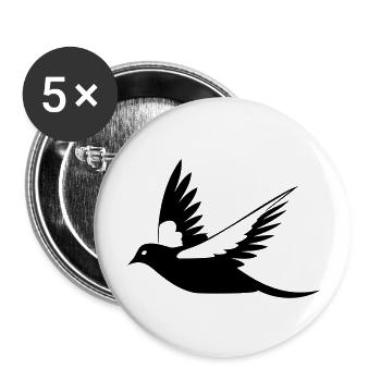 Fliegende Amsel Schwarz-Weiß Illustration - Buttons groß 56 mm (5er Pack) - Weiß - Vorne