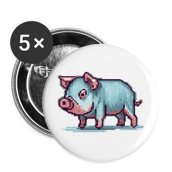 Lustiges Hausschwein gestaltet in 8 Bit Pixeln - Buttons groß 56 mm (5er Pack) - Weiß - Vorne