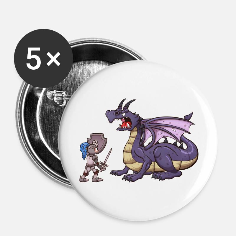 Knight VS Dragon - Buttons large 2.2''/56 mm (5-pack) - white