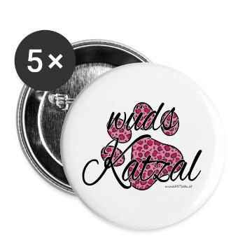 wüds Katzal-wilde Katze, Österreichischer Dialekt - Buttons groß 56 mm (5er Pack) - Weiß - Vorne