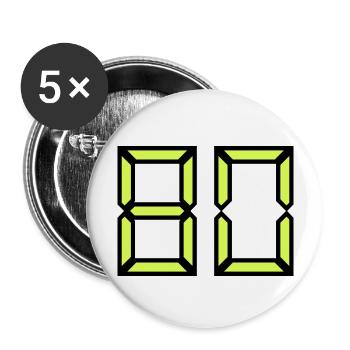 80 ANS. 80e ANNIVERSAIRE. ANNIVERSAIRE 80 ANS. 80 - Lot de 5 grands badges (56 mm) - blanc - Devant