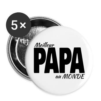Meilleur PAPA au Monde fête des pères homme Noël - Lot de 5 grands badges (56 mm) - blanc - Devant