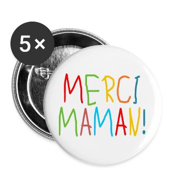 MERCI MAMAN ENFANTS - MÈRE - FAMILLE - Lot de 5 grands badges (56 mm) - blanc - Devant