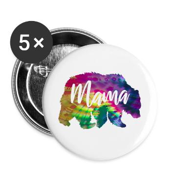 Mamabär Bärin Tie Dye Batik Bär - Buttons groß 56 mm (5er Pack) - Weiß - Vorne