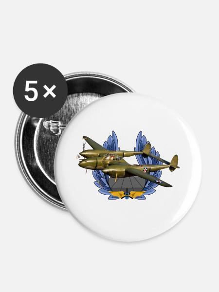 P-38 Lightning - Buttons groß 56 mm (5er Pack) - Weiß