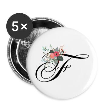 Buchstabe f Blumen - Buttons groß 56 mm (5er Pack) - Weiß - Vorne