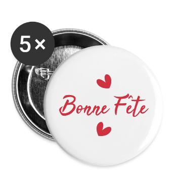 BONNE FÊTE. FÊTE DES MÈRES. FÊTE DES PÈRES. FÊTE - Lot de 5 grands badges (56 mm) - blanc - Devant