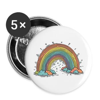 Regenbogen - Buttons groß 56 mm (5er Pack) - Weiß - Vorne