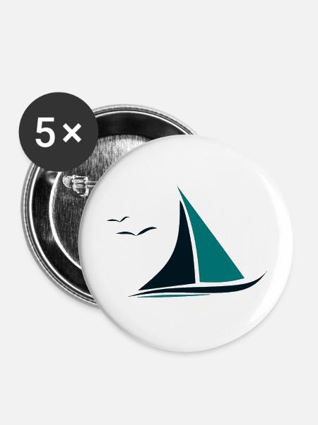 Sailboat, Seagulls,Sea, Sailing - Buttons large 2.2''/56 mm (5-pack) - white