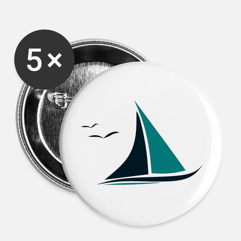 Sailboat, Seagulls,Sea, Sailing - Buttons large 2.2''/56 mm (5-pack) - white