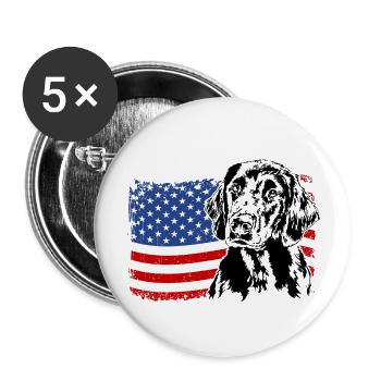 Retriever à poil plat America Flag Dogs Wilsigns - Lot de 5 grands badges (56 mm) - blanc - Devant
