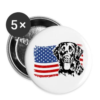 Retriever America Flag Dogs à poil plat Wilsigns - Lot de 5 grands badges (56 mm) - blanc - Devant