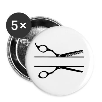 Bannière texte logo coiffeur peigne ciseaux - Lot de 5 grands badges (56 mm) - blanc - Devant