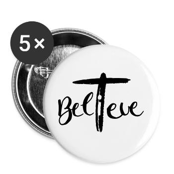 Believe im Kreuz - Buttons groß 56 mm (5er Pack) - Weiß - Vorne