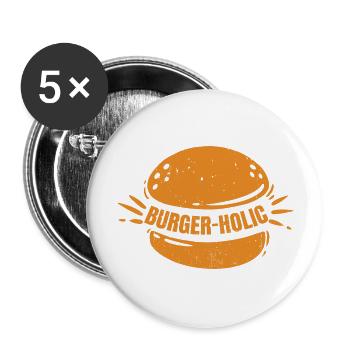 Burger-holic Meat Buns Food Hamburger - Buttons groß 56 mm (5er Pack) - Weiß - Vorne