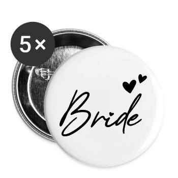 BRIDE Junggesellenabschied - Buttons groß 56 mm (5er Pack) - Weiß - Vorne