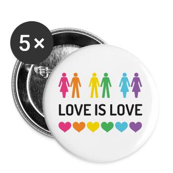 Mois de la fierté LGBT - Love is Love - Lot de 5 grands badges (56 mm) - blanc - Devant