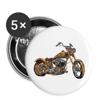 Moto chopper orange n°2 - Lot de 5 grands badges (56 mm) - blanc - Devant