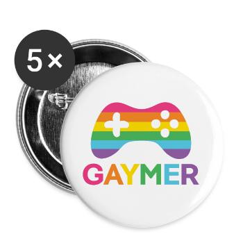 Mois de la fierté LGBT - Gaymer - Lot de 5 grands badges (56 mm) - blanc - Devant
