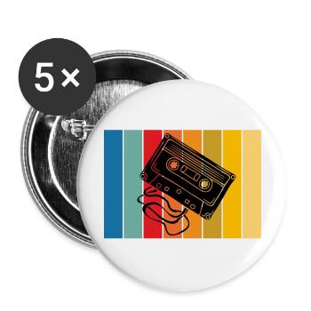 Coole OldSchool Retro Musikkassette - Buttons groß 56 mm (5er Pack) - Weiß - Vorne