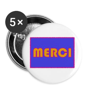 MERCI. MAÎTRESSE. MAÎTRE. MERCI MAÎTRESSE - Lot de 5 grands badges (56 mm) - blanc - Devant