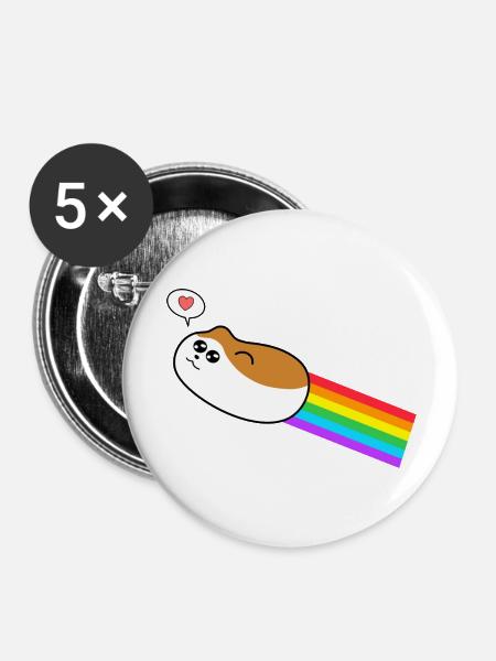 Hamster mit Regenbogen - Buttons groß 56 mm (5er Pack) - Weiß