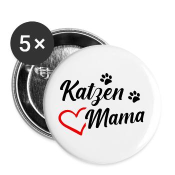 Katzenmama - Buttons groß 56 mm (5er Pack) - Weiß - Vorne