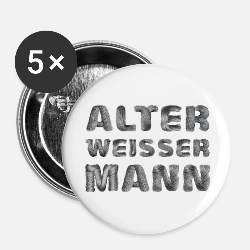 Alter weißer Mann - Buttons groß 56 mm (5er Pack) - Weiß