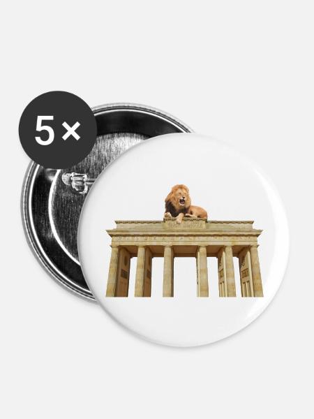 Berlin Löwe Brandenburger Tor Shirt - Buttons groß 56 mm (5er Pack) - Weiß