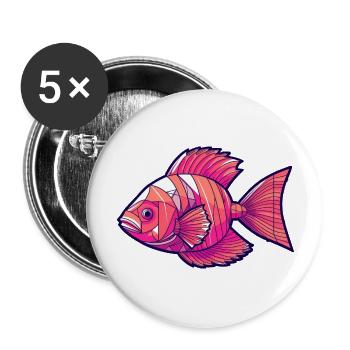 Magenta geometrical fish - Buttons large 2.2''/56 mm (5-pack) - white - Front