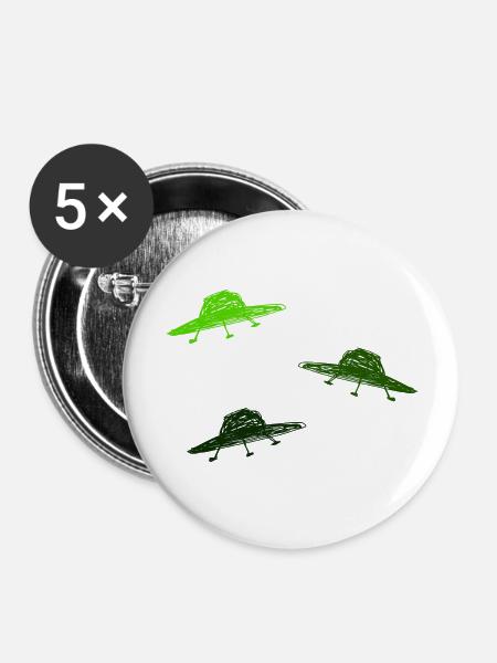 UFO-Raumschiff - Buttons groß 56 mm (5er Pack) - Weiß