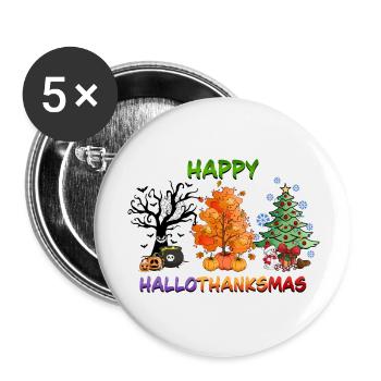 Happy Hallothanksmas Christmas Tree - Buttons large 2.2''/56 mm (5-pack) - white - Front