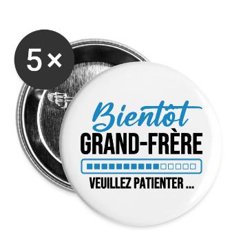Bald großer Bruder, bitte warten - Buttons groß 56 mm (5er Pack) - Weiß - Vorne