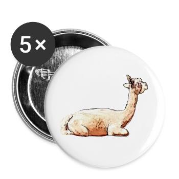 süße Tierdesigns, Alpaka Stute liegend - Buttons groß 56 mm (5er Pack) - Weiß - Vorne