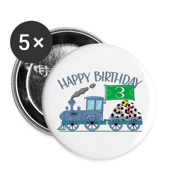 Children's Train Railway Happy Birthday Football 3 - Buttons large 2.2''/56 mm (5-pack) - white - Front