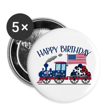Happy Birthday USA Flagge Fußball Eisenbahn - Buttons groß 56 mm (5er Pack) - Weiß - Vorne